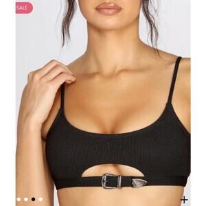 South Beach Black Cut Out Detail Buckle Accent Bikini Top, US 8 (Euro 40)